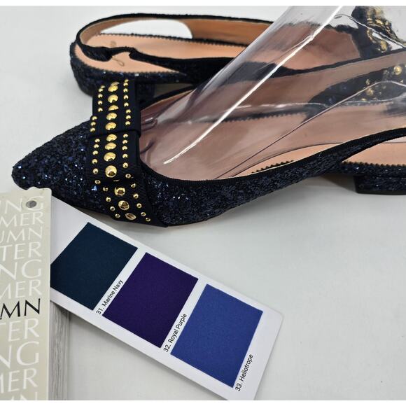 J.Crew Navy Glitter Gwen Slingback Flats with Studded Bow – Size 8 - Picture 8 of 8